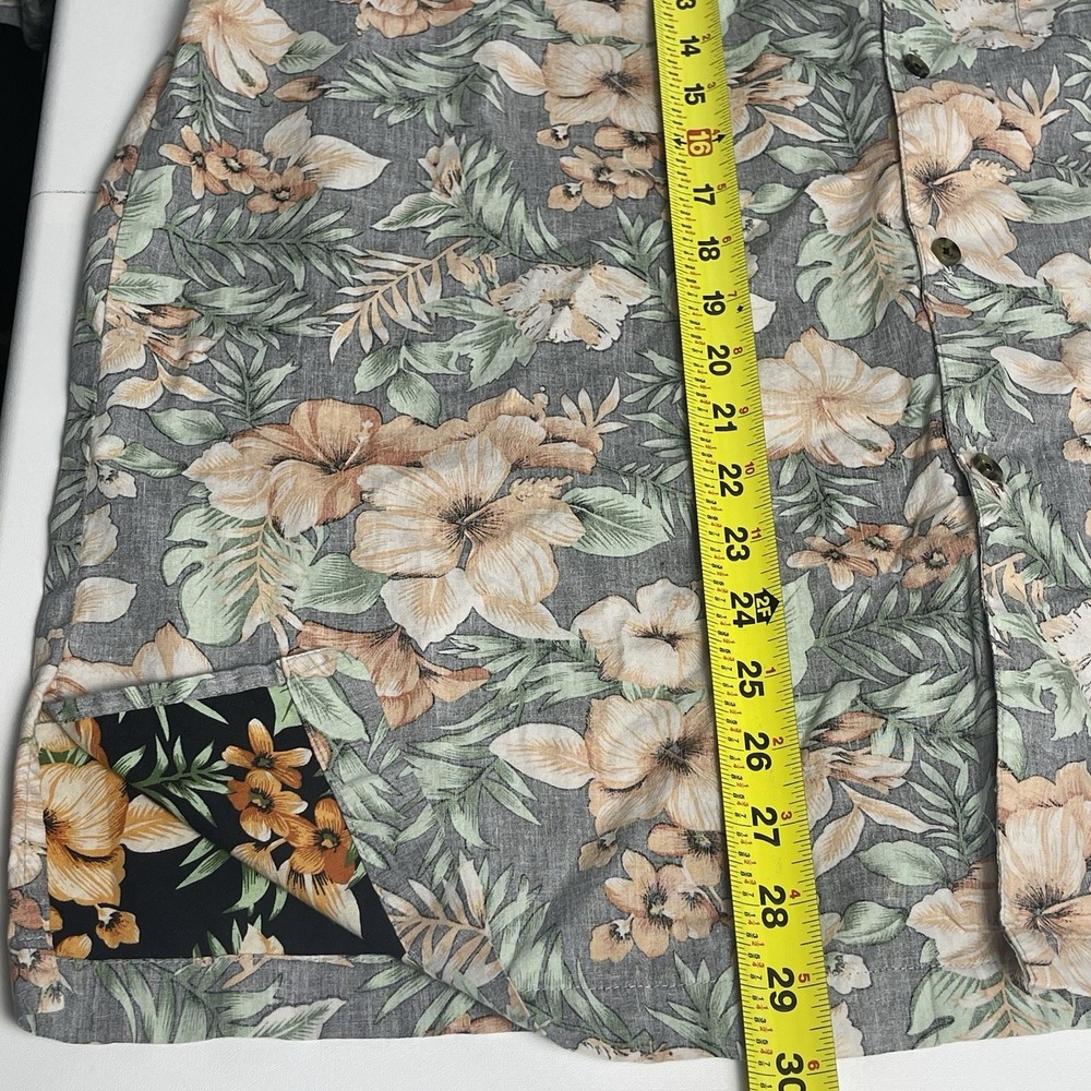 Go Barefoot Men's Large Gray Orange Green Hawaiian Tropical Aloha Floral Button - Picture 8 of 8